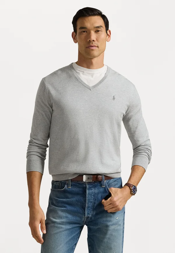 SLIM FIT V NECK - Strickpullover - light grey heather