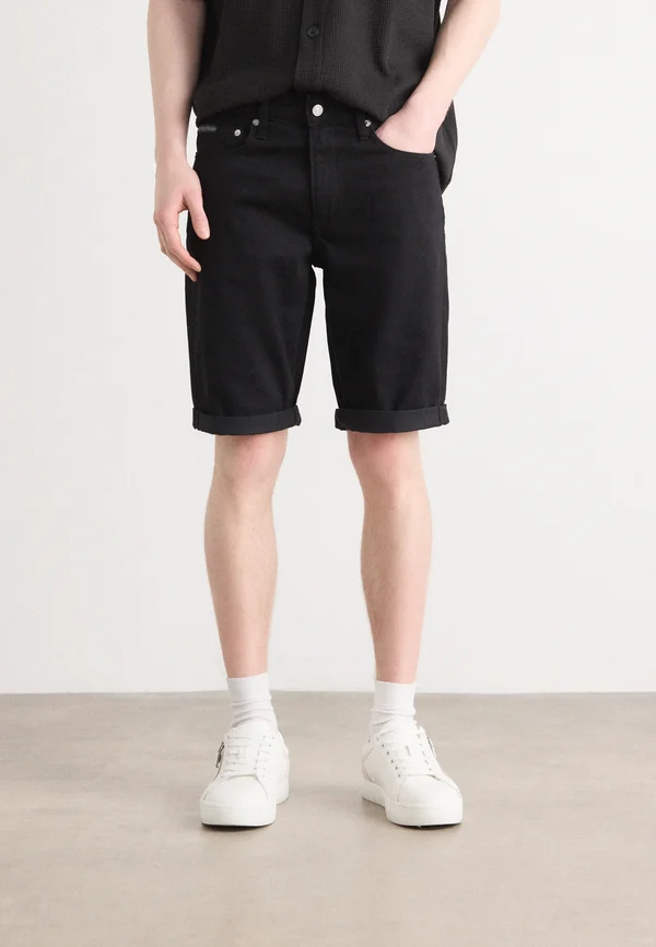 SLIM - Jeans Shorts - denim black