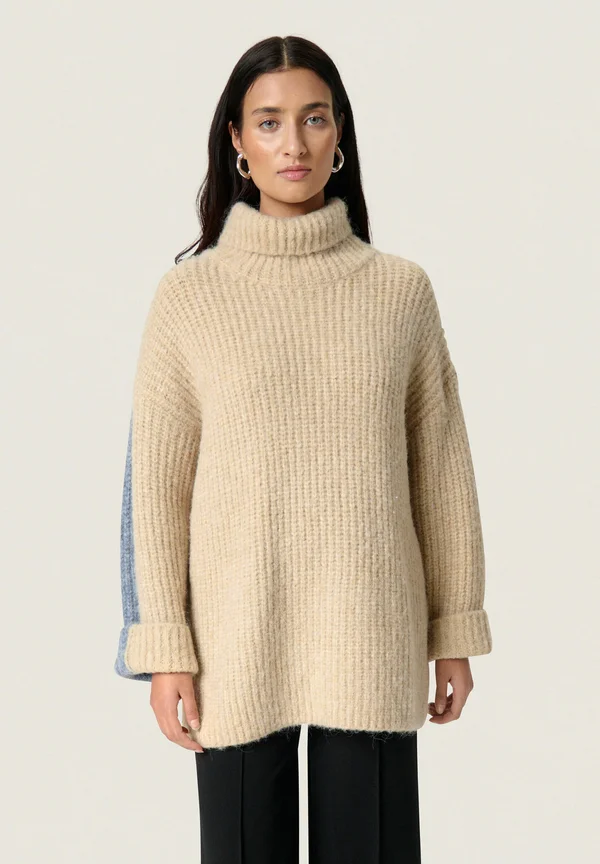 SLPleoni Highneck Pullover - Strickpullover - doeskin and blue melange