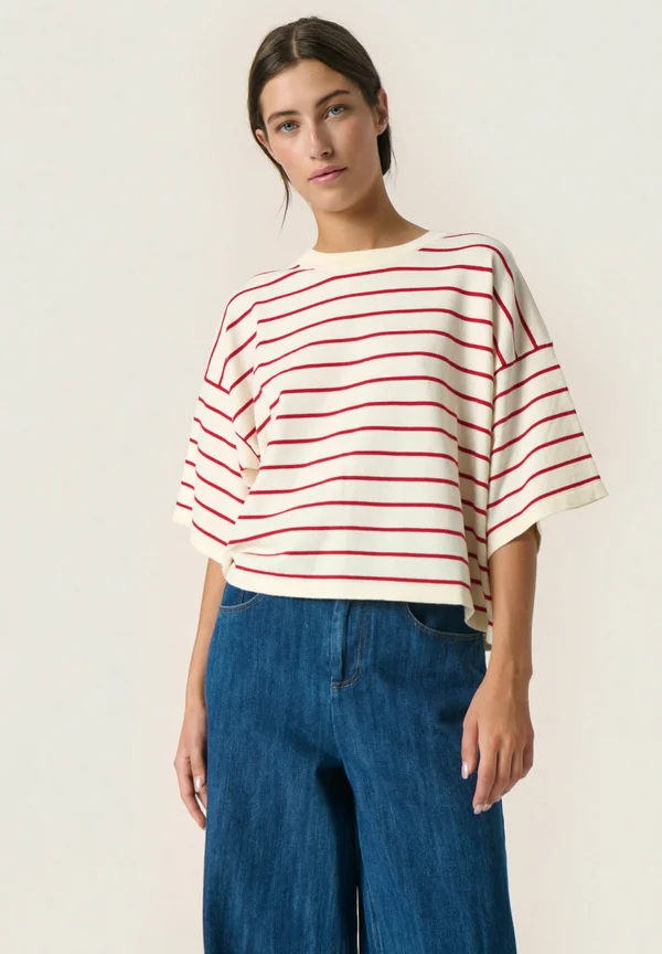 SLSpina - Strickpullover - white with salsa stripe