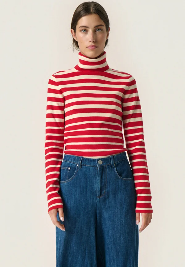 SLSpina Striped Rollneck - Strickpullover - salsa and white stripe