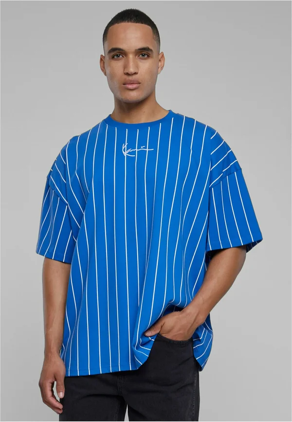 SMALL SIGNATURE BOXY HEAVY  PINSTRIPE - T-Shirt print - blue white