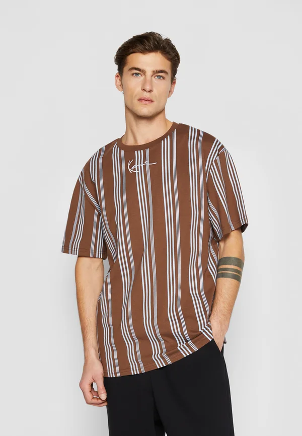 SMALL SIGNATURE STRIPED - T-Shirt print - brown light blue