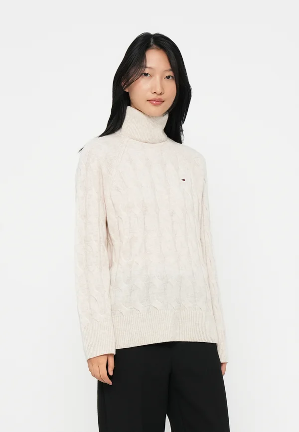SOFT CABLE ROLL - Strickpullover - heather oatmilk
