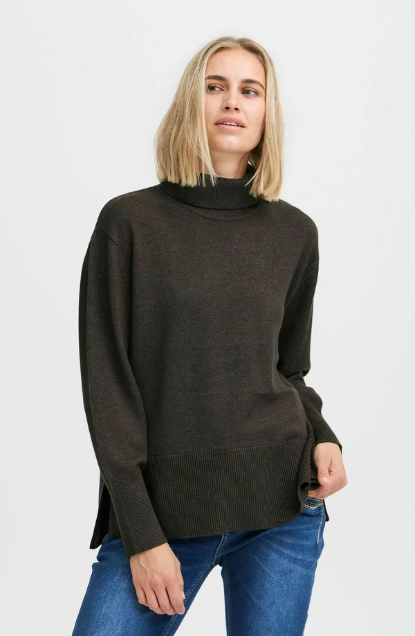 STEFFI ROLL NECK - Strickpullover - espresso melange