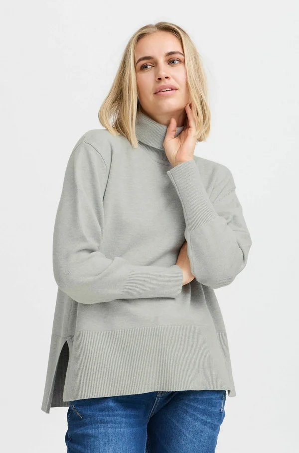 STEFFI ROLL NECK - Strickpullover - light grey melange
