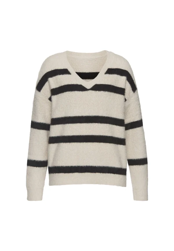 STREIFEN - Strickpullover - sand schwarz