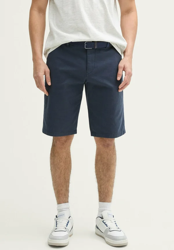 STRETCH MIT GÜRTEL - Shorts - dark navy zigzag dobby