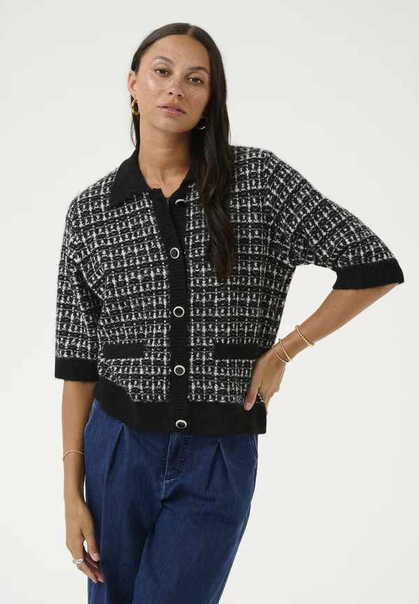 Strickjacke - black turtledove check knit