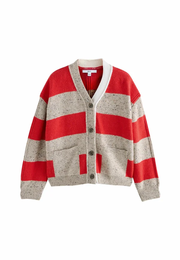 Strickjacke - camel red stripe
