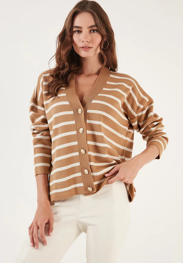 Strickjacke - camel/cream
