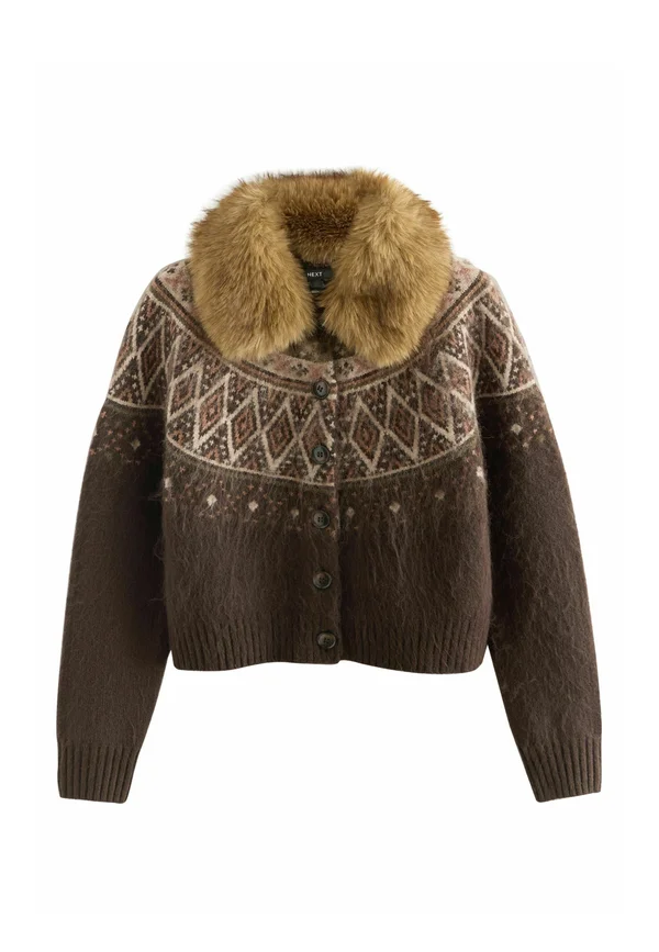 Strickjacke - chocolate brown fairisle pattern