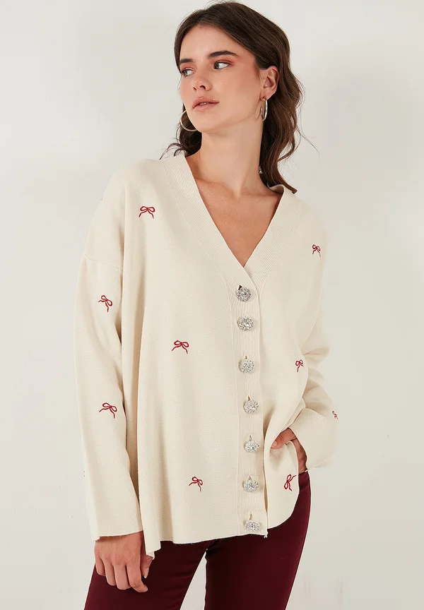 Strickjacke - cream-red