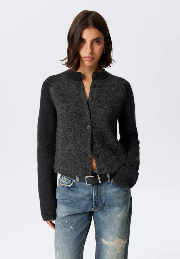 Strickjacke - dark grey melange contrast