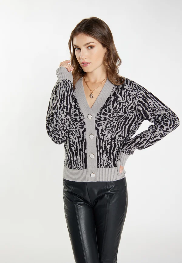Strickjacke - grau schwarz