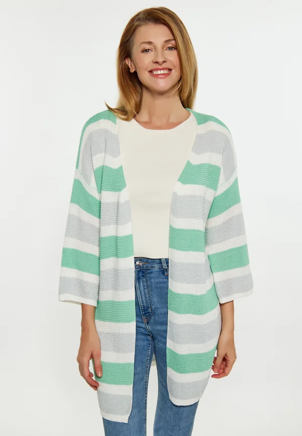 Strickjacke - grau weiss grün