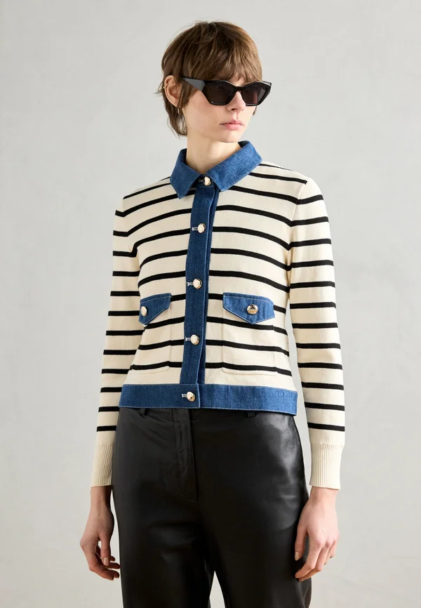 Strickjacke - ivoire/noir