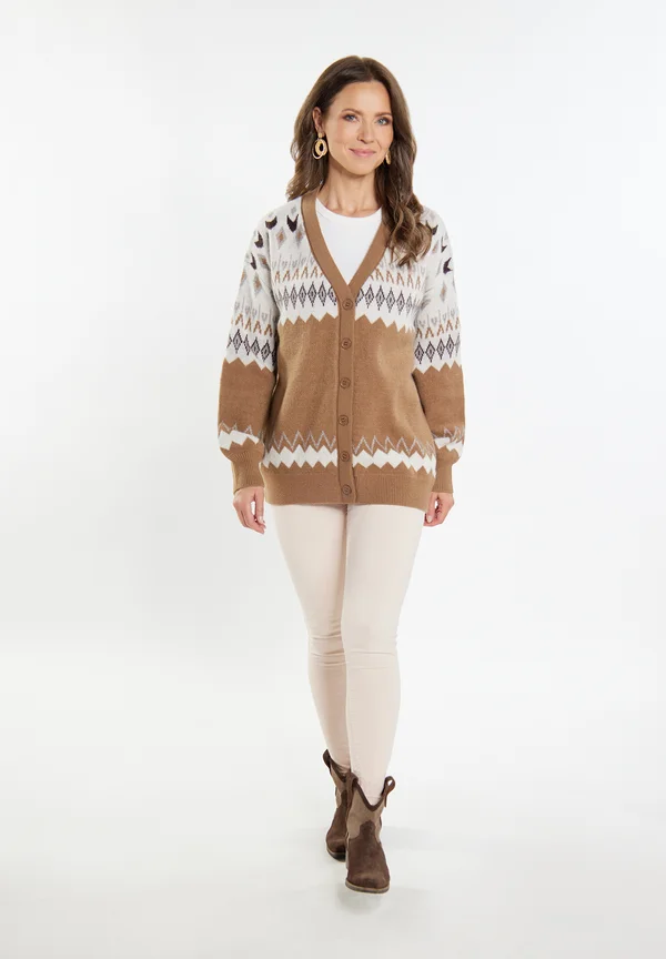 Strickjacke - kamel mehrfarbig