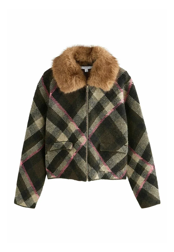 Strickjacke - khaki green tartan check