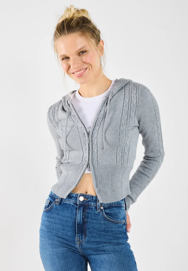 Strickjacke - mid grey melange