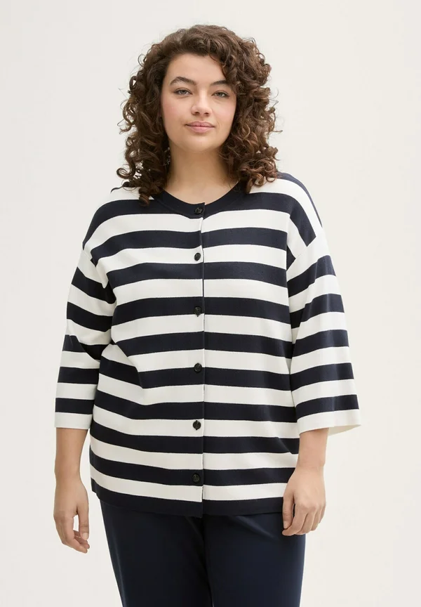 Strickjacke - navy offwhite block stripe