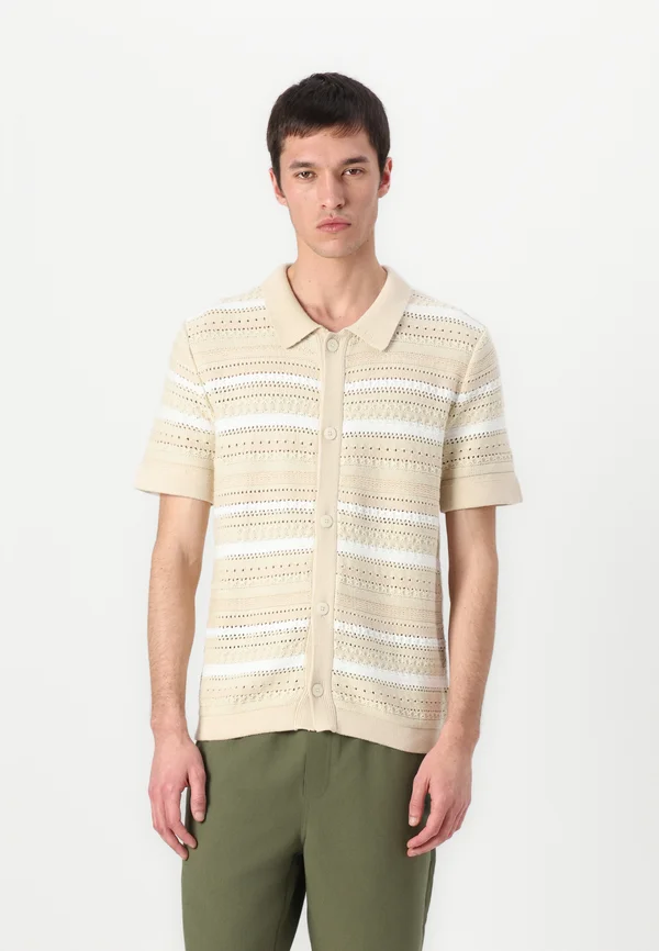 Strickjacke - oatmeal stripesegret  fog