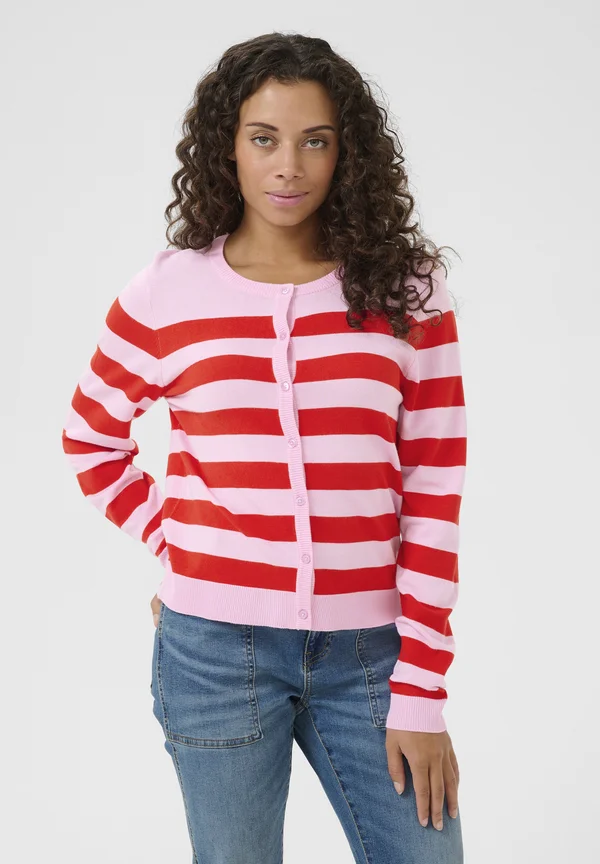 Strickjacke - pink red stripe
