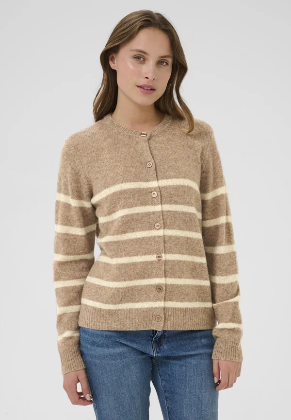 Strickjacke - tannin melange white stripe