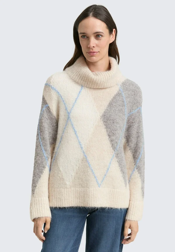 Strickpullover - beige grey argyle knit design