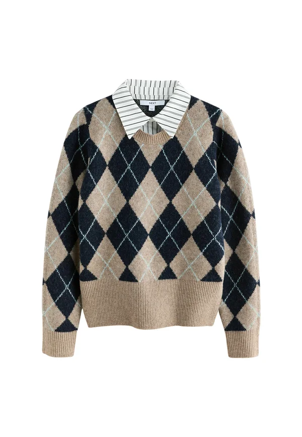 Strickpullover - beige navy blue argyle