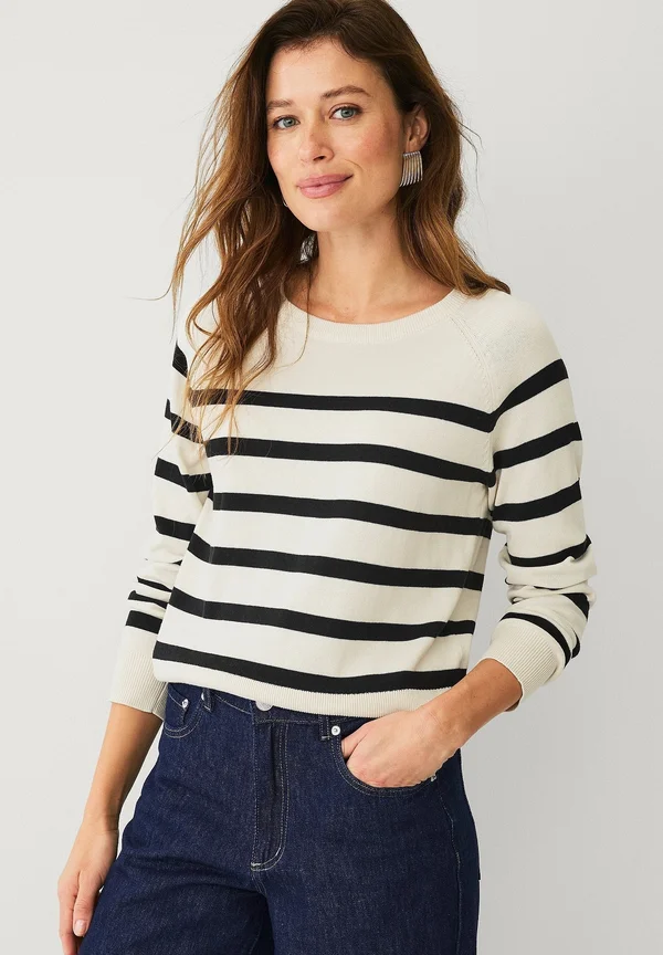 Strickpullover - beige-schwarz gestreift