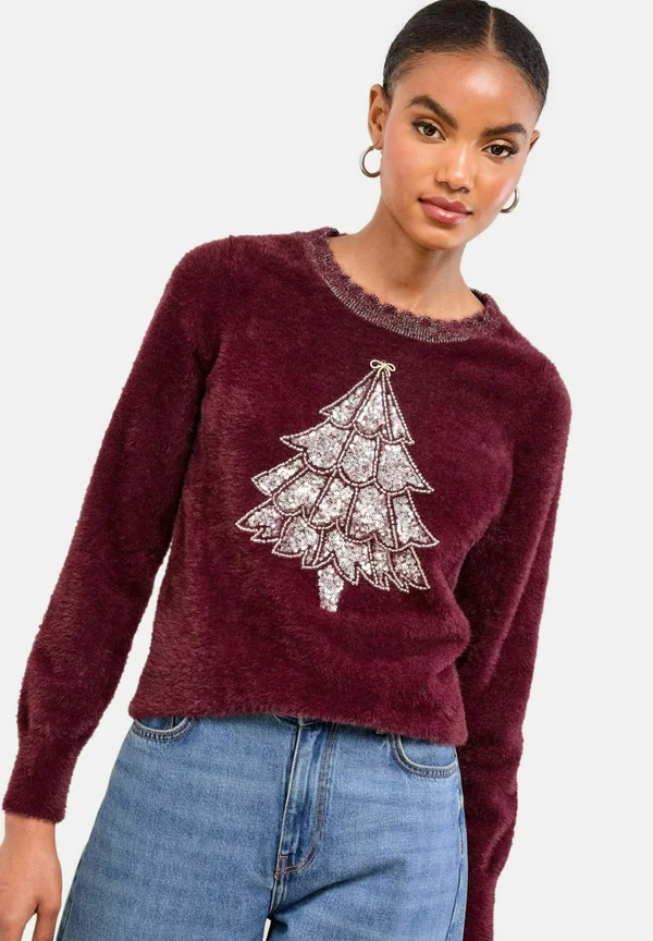 Strickpullover - berry red tree
