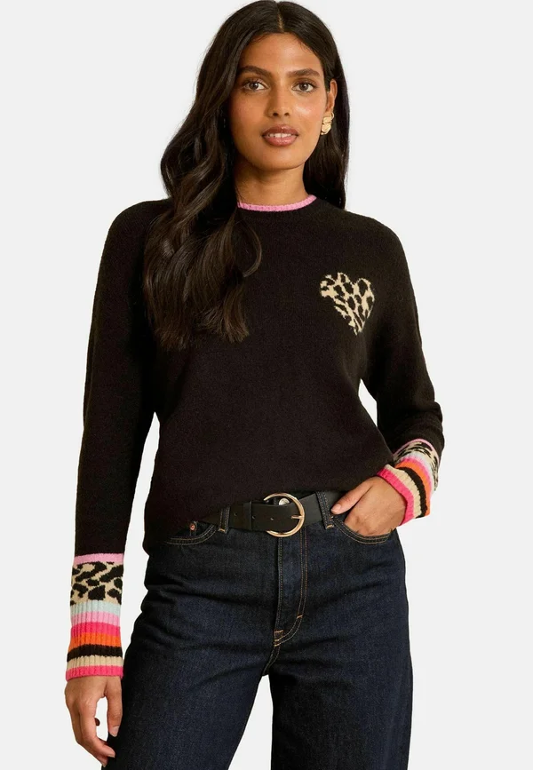 Strickpullover - black animal print heart