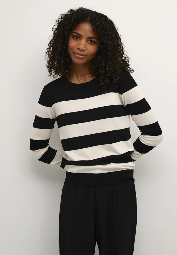 Strickpullover - black   turtledove stripe