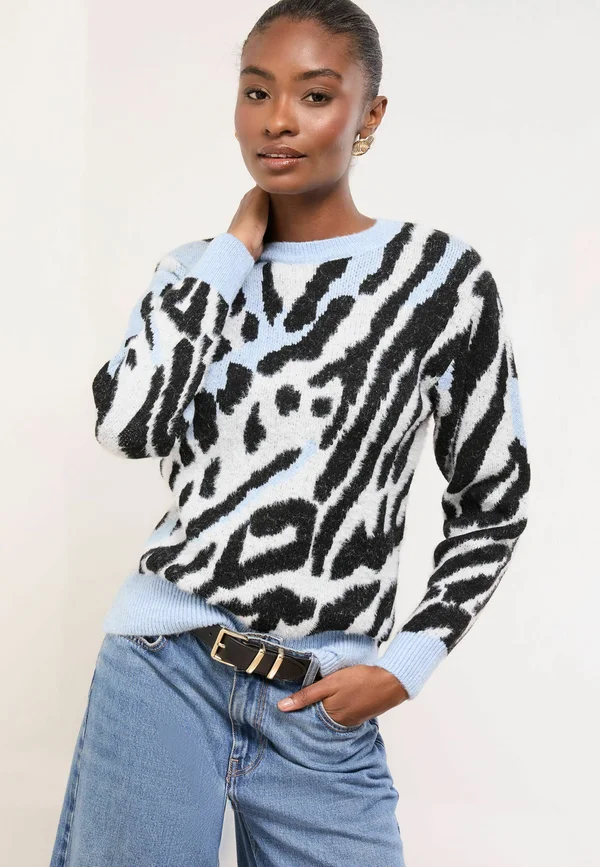 Strickpullover - blue leopard
