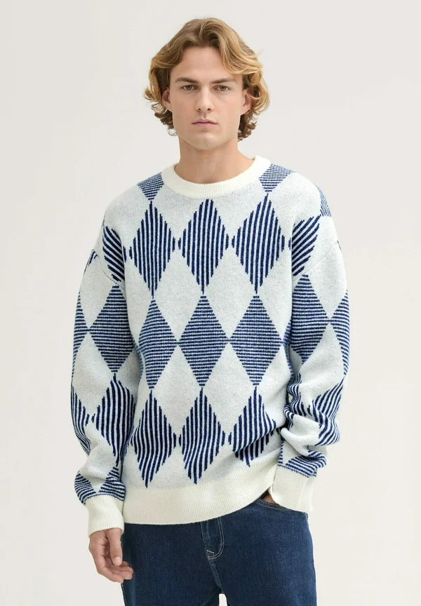 Strickpullover - blue striped check