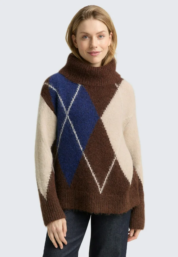 Strickpullover - brown blue argyle knit dsign