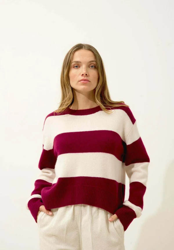 Strickpullover - burgundy ivory