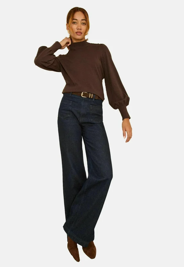 Strickpullover - chocolate brown button shoulder