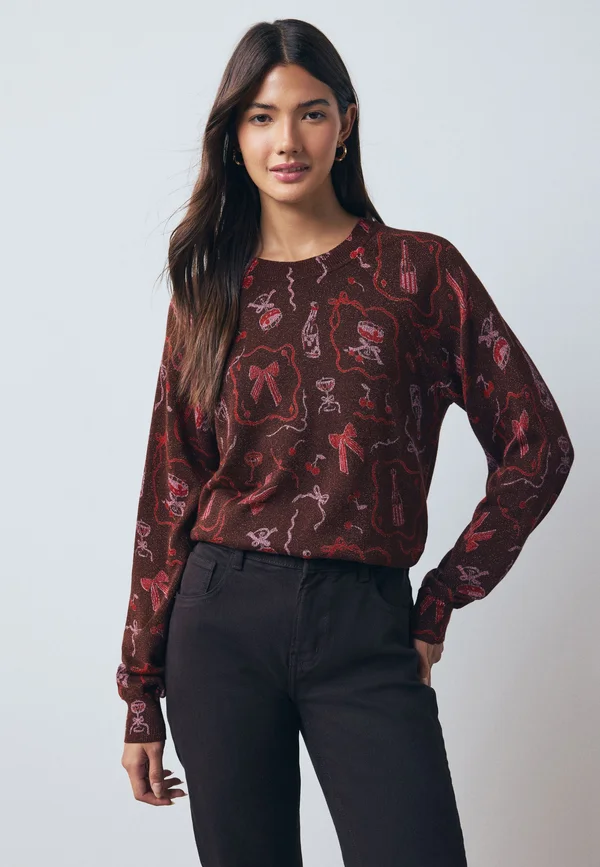 Strickpullover - chocolate brown sparkle bow