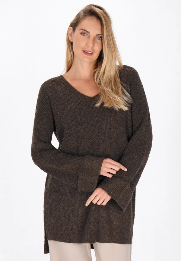 Strickpullover - dark brown melange