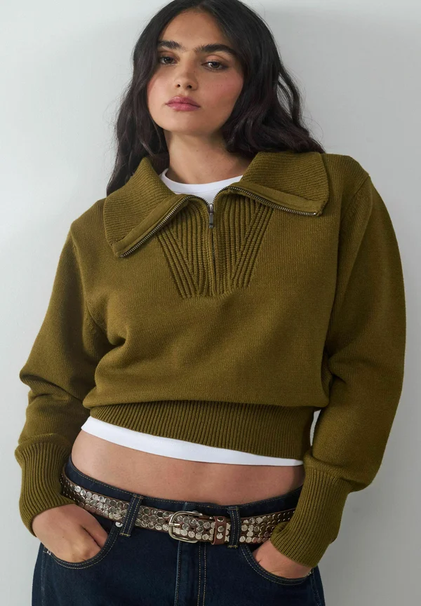 Strickpullover - dark coat khaki