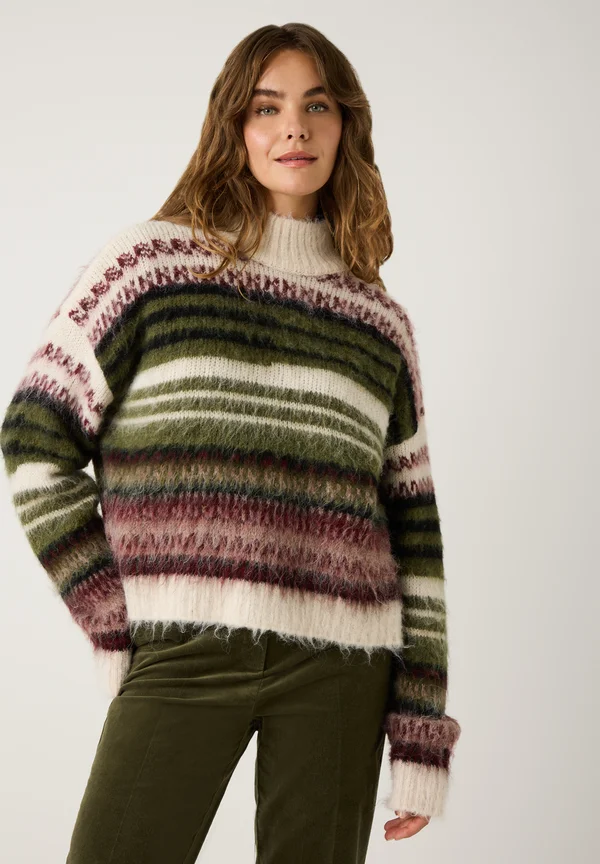 Strickpullover - ecru/oliv
