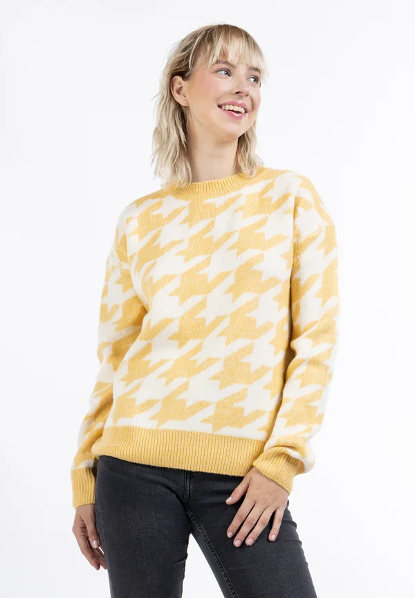 Strickpullover - gelb/wollweiss