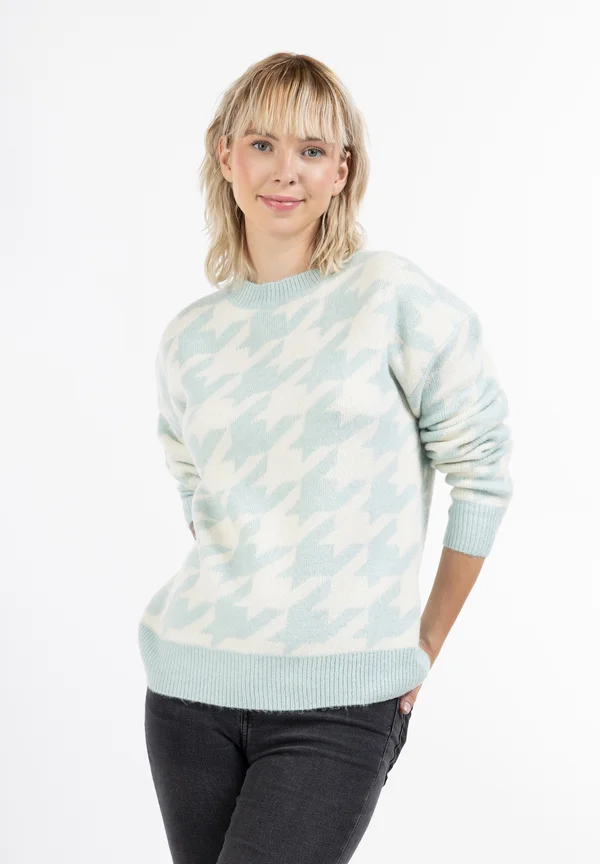 Strickpullover - hellblau/wollweiss