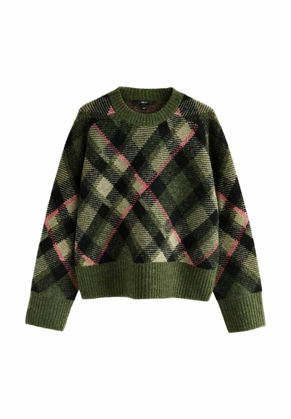 Strickpullover - khaki green tartan check