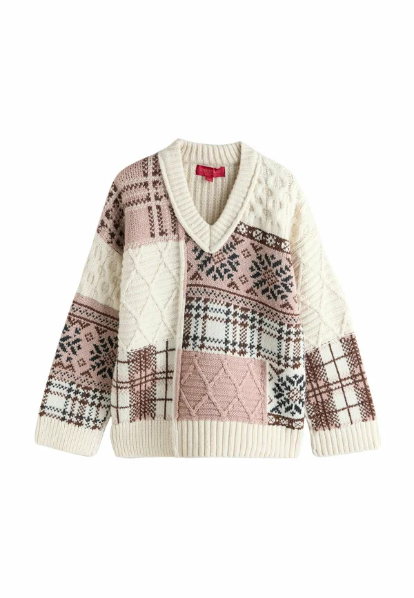 Strickpullover - neutral patched v-neck