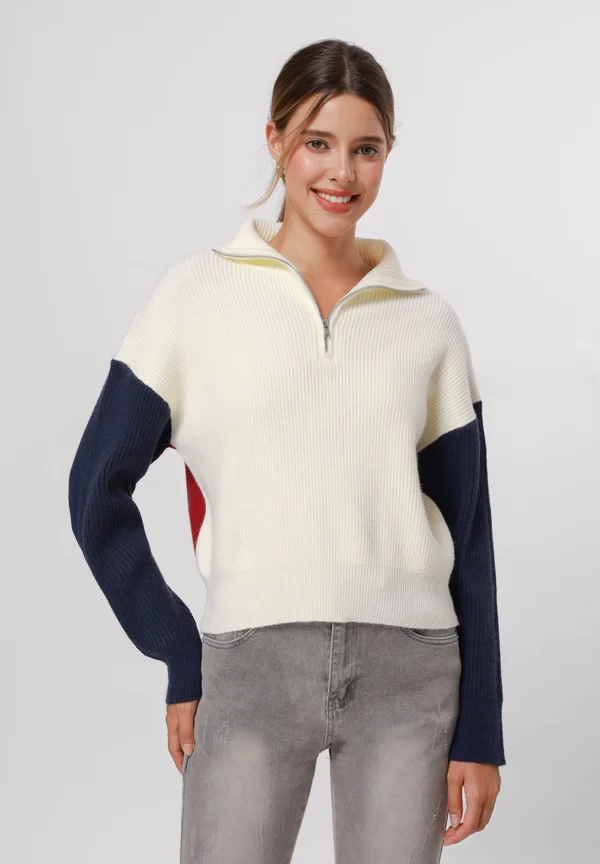 Strickpullover - off-white/navy/red