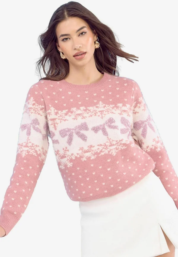 Strickpullover - pink bow fairisle