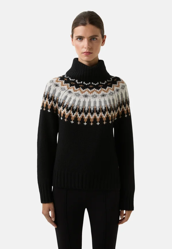 Strickpullover - schwarz camel off white
